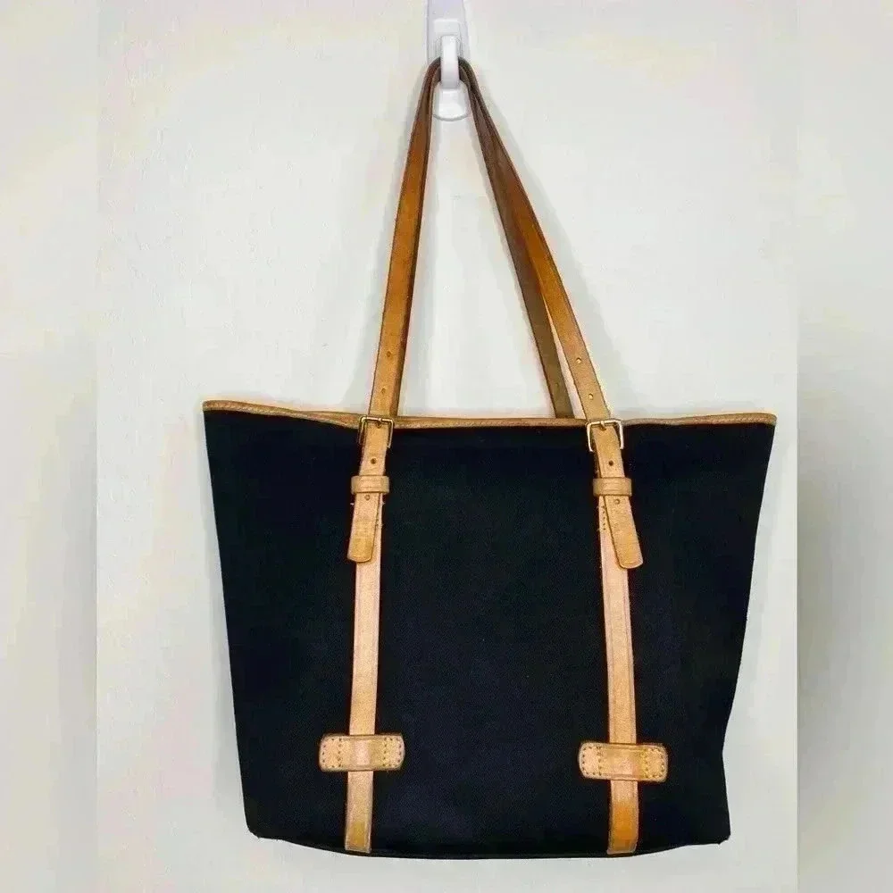 Dooney & Bourke Vintage Black Canvas Leather Trimmed Tote